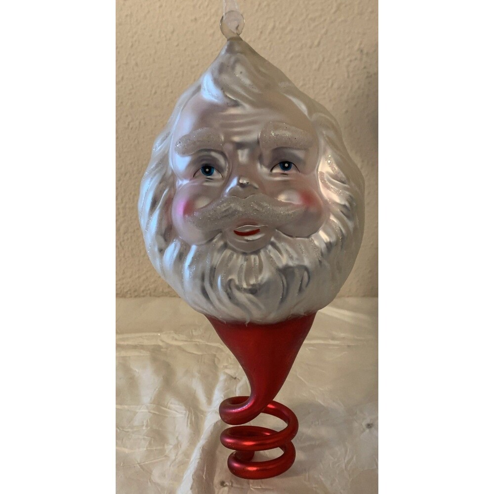 Vintage Blown Glass Jumbo Santa Clause Ornament Spiral 12”
